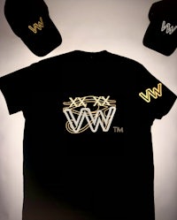 two t - shirts and a hat with the word ww on them